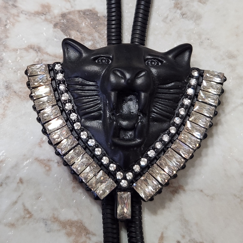 New Black Panther Rhinestone Unisex Bolo Pendant Necklace